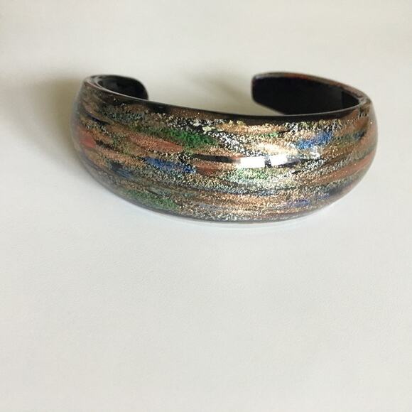 Art-Glass Cuff Bracelet, copper silver blue green black tones - Picture 3 of 7
